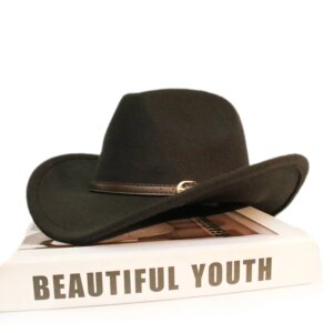 Warm casual all-match coffee belt boys and girls woolen cowboy hat sunshade with large brim