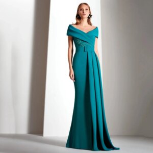 Elegant Off-shoulder Mermaid Mother’s of the Bride Dress with Belt Formal Wedding Guest Gown Long Evening DressCL-720