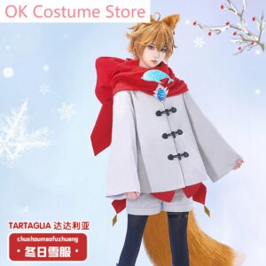 Anime!Genshin Impact Tartaglia Winter Snow Suit Gorgeous Lovely Uniform Cosplay Costume Halloween Party Role Play Outfit
