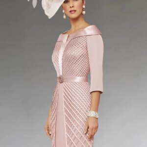 3/4 Sleeves Mother Of The Bride Dresses Sheath Knee Length Pearls Plus Size Short Groom Mother Dresses For Wedding Customized