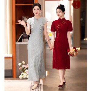 Blue Mermaid Mom Dresses For Wedding Party Elegant Modest Round Neck Tea-Length Lace Mother Of The Bride Dresses