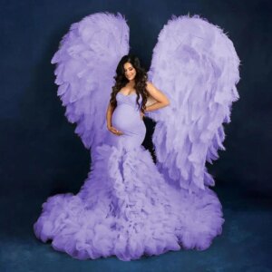 Fluffy Mermaid Tulle Maternity Dress photoshoot Custom Strapless Ruffles Side Slit baby show فساتين حوامل without wings
