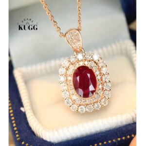 KUGG 100% 18K Rose Gold Necklace Elegant Shiny Style Luxury Diamond Natural Ruby High Gemstone Jewelry for Mon Anniversary Gift