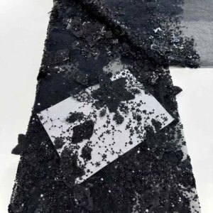 2025 New African French Nigerian High End Lace Fabric 3D With Beads Sequins Mesh for Embroidery Wedding Party Bride Sewing Dress