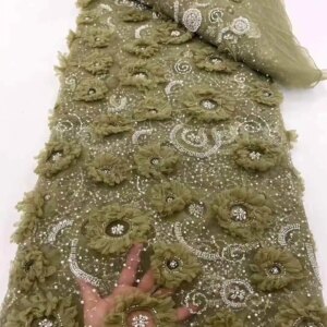 Newest 3D Flower French Tulle With Beads Sequins Lace Fabric 2025 High Quality Nigerian African Laces Fabrics For Bridal Wedding
