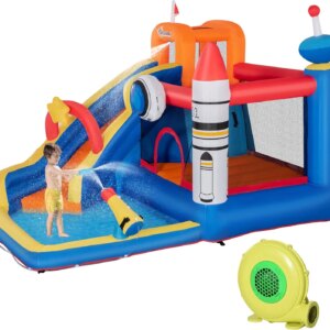 5-in-1 Kids Bounce House Inflatable Water Slide with Pool, Water Cannon, Climbing Wall, Inflator Included, Jumping Castle Kids B