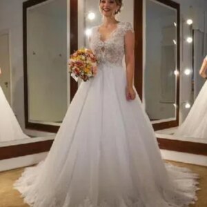 Customized Elegant And Sexy A-Line Wedding Dress V-Neck Short Sleeved Chiffon Applique Short Sleeved Beach Bridal Party Dress