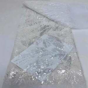 2024 Africa Lace Fabric 5 Yards High Quality 2024 New French Lace Beaded Lace Fabric Luxury Nigerian Sequins Beads Bride Dress
