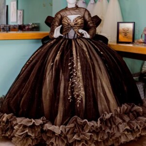 Black Shiny Quinceanera Dresses Ball Gown Off The Shoulder Applique Beads Tiered Tull Party Birthday Sweet 16 Vestidos 15De Anos