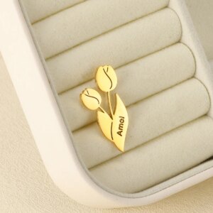 Custom Tulip Name Brooch For Women Gold Color Stainless Steel Letter Brooch Holiday Party Personality Jewelry Mother’s Day Gift