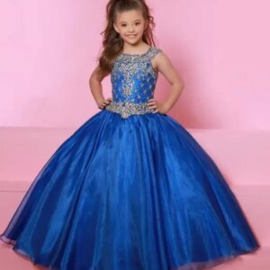 Royal Blue Girls Pageant Dresses Off The Shoulder Beaded Long Flower Girl Dresses For Weddings Little Baby Kids Tutu Customized