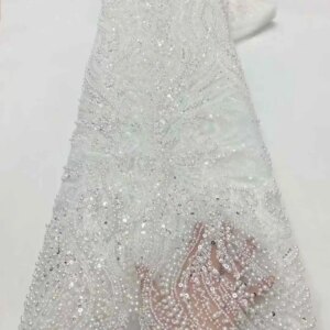 2025 Nigerian High-Quality Tulle Lace Fabric with Sequins Embroidery beads for African Sewing Prom Dresses 5 Yards