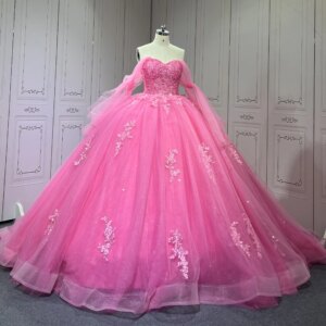 Strapless Hot Pink Quinceanera Dresses for 15 Anos Sweetheart Neck Appliques Vestidos De Baile Customised