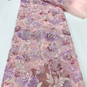 New Latest Africa Embroidered Tulle Net Fabric Luxury Beads High Quality Luxury Sequins Net Lace Evening Party Dress 5Yards
