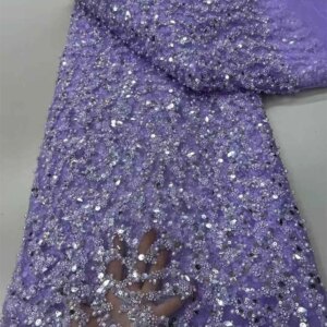 Latest African Sequins Beads Lace Fabric 2025 High Quality Lace Material French Nigerian Net Lace Fabrics For Women Party Dress