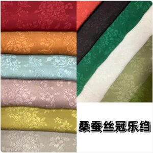 Solid Color Guanle Crepe Real Silkworm Silk Fabric Shawl Dress Shirt Short Sleeve Cheongsam Clothing