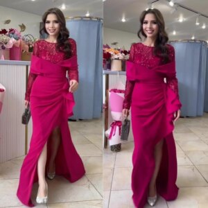 Customized Exquisite Jewel Mermaid Floor Length Evening Dresses Sequin Hugging Customized