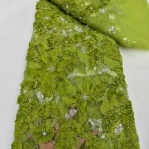 Olive Green Beads African Lace Fabric Sequin White Lace Fabric High Quality 2025 Sequins Tulle Lace With Beads For Sewing KB4442