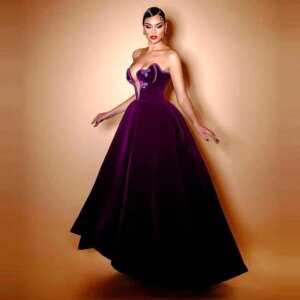 Purple Velvet Prom Dresses Sweetheart Beads Sequins A Line Corset Back Evening Dress