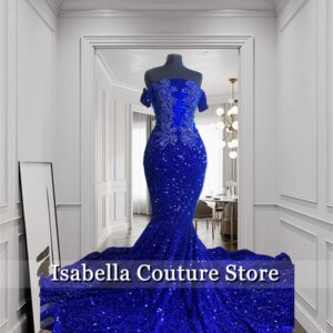 Charming Royal Blue Sequins Party Dresses Glitter Beading Diamonds Crystal Birthday Dress Wedding Gown Customized