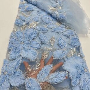 New 3D Flower Sequins Fabrics Beaded Lace Fabric Wedding Dress 2025 Red Beaded French Mesh Lace With Sequence For Sewing KB4461