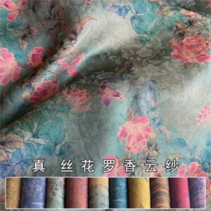 Summer through-hole flower Luoxiang gauze silk fabric Chinese cheongsam dress blouse