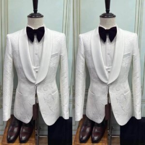 3D Pattern Men Wedding Tuxedos Shawl Lapel One Button Business Mens Suits Guest Formal Wear 3 Pieces Black Pants