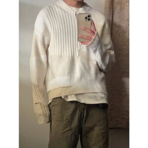 NIGO MR Cashmere Wool Double Patchwork Vintage Old High Street Fashion Men’s Pullover Knit Sweater #NGTOP11295
