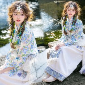 Photographic Studio New Summer White Tibetan Women’s Robe Clothing Yunnan Lijiang Tibet Ethnic Trip Shoot Photo Album Clothes