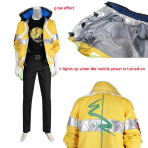 Game David Martinez Cosplay Costumes Yellow Luminous Coat Anime CYBERPUNK EDGERUNNERS Role Play Halloween Party Jackets For Man