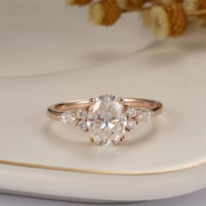 CxsJeremy Solid 14K Au585 Rose Gold 6*8mm 1.5ct Oval Moissanite Engagement Ring Vintage Cluster Wedding Bridal Anniversary Gifts