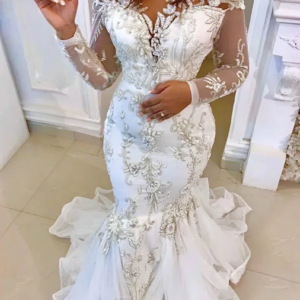 New Plus Size Arabian Aso Ebi Luxury Lace Applique Bridal Dress Transparent Collar Wedding Mermaid wedding Dress Customized 2025