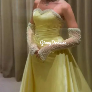 Customized Formal Occasion Dresses A-Line Strapless Floor-Length Beadings Dresses For Prom Beadings Elegant And Beautiful Dresse