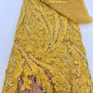 Latest African Lace Fabric 2025 High Quality Sequins Groom Embroidery For Women Wedding Party Dress Mesh Lace Fabrics 5 Yards