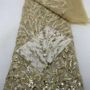 High Quality African Sequins Tulle Embroidered Groom Lace Fabric Beaded Sequins Lace Fabric For Nigerian Wedding Material
