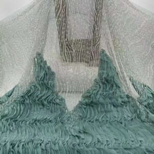 3D Flowers French Lace Fabric 2024 High Quality Net African Lace Fabric with Beads Lace Fabrics for Wedding