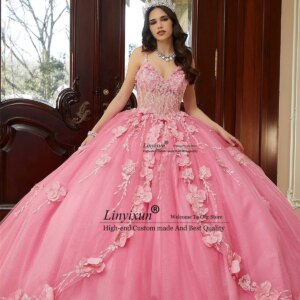 Princess 3D Flowers Quinceanera With Applique Lace Sweet 16 Dress Birthday Ball Gown MexicanVestidos De 15 Anos