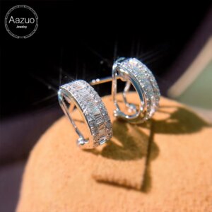Aazuo 18K Solid White Gold Real Diamonds 0.5ct Princess Cut Round Hook Earring Gifted For Women Advanced Wedding Party Au750
