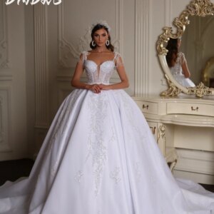 Luxurious Short Sleeve Wedding Dress 2025 Charming Beaded Bridal Gown Formal Round Neck Floor-length Gown Customized