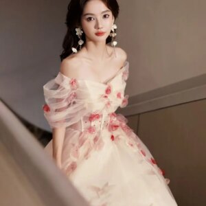 Banquet Princess Style Evening Dress Women New Year Ceremony Suit Hosting Dress Student PROM Dress Light Coloured Flowered Dress