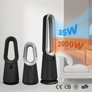 Retardant Material Overheat Protection Hot Cold Bladeless Tower Fan Smart Stand Heater 2000w For Home
