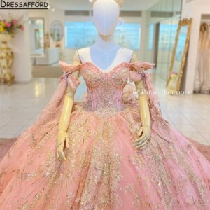 Glittering Pink Princess Quinceanera Dresses Bow Off -Shoulder Lace Floor Length Vestidos De 15 Anos Birthday Party