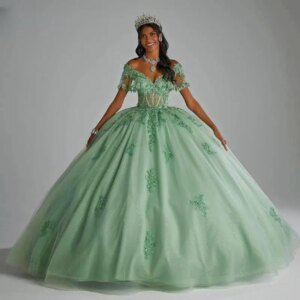 Customized Mint Green Bow Quinceanera Dress Beads Flower Appliques Vestido De Formatura Graduaction Formal Party Gown