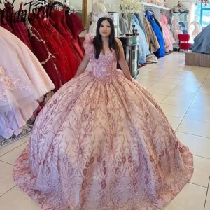 Pink One Shoulder Quinceanera Dresses Ball Gown Glitter Crystal Sequined Sweet 15 Años Mexican Customized