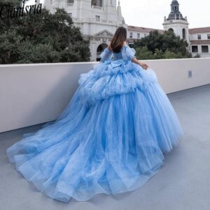 Glittering Blue Sweetheart Quinceanera Dress Off Shoulder Beading Floral Appliqué Vestidos De 15 Anos Ball Gown
