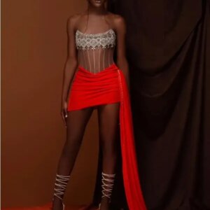 Red African American Prom Dresses For Black Girls Sheath Sheer Beaded Birthday Party Women Cocktail Dresses Nigeria Customized