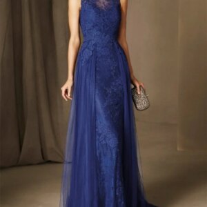 Long Elegant Mother Of The Bride Dresses Dark Navy Lace Applique Sleeveless Formal Gown Wedding Party Dress For Women Customized
