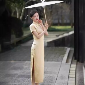 High-End Interwoven Cheongsam Qipao Art Improvement Quality Real Silk Dress Chinese Chi-Pao