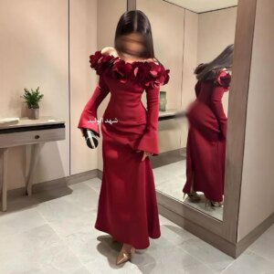 Customized Mermaid Long Sleeves Prom Dresses Off The Shoulder Flowers Ankle Length Evening Dresses Party Dresses