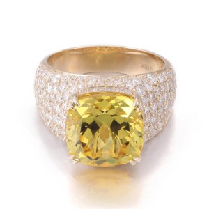 Provence 10K Solid Gold Engagement Ring Cushion Lab Yellow Sapphire With Round Moissanite Diamonds GRA Cert Luxury Men Ring